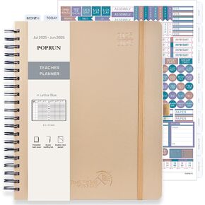 Poprun Teacher Planner 2025-2026 ، (حجم الرسالة - 8.5 '× 11' '') مخطط الدرس الأكاديمي (يوليو 2025 - يونيو 2026) ، مع علامات تبويب شهرية ، أوراق سميكة ، جيب ثنائي الجوانب ، جلد للمعلمين ، LAC