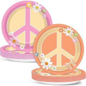 48 PCS زخارف حفلة عيد ميلاد رائعة 7 "لوحات علامات علامات السلام الهبي ، أطباق السترة من الستينيات من القرن الماضي.