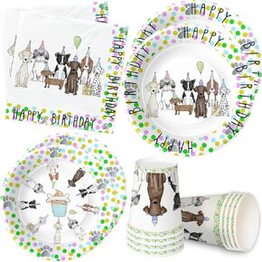 Xigejob Dog Birthday Party Supplies أدوات المائدة - جرو Dog Party Decorations ، لوحات ، أكواب ، مناديل ، سمة Dog Defor Dust Mathware | خدمة 24