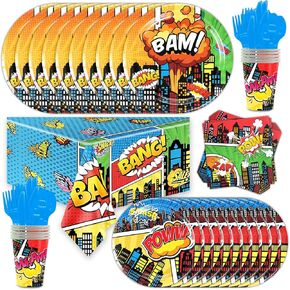81PCS Superhero موضوع الأدوات المائدة الطاولة مجموعة سوبر بطل لوحات عيد ميلاد الكؤوس والمناديل 10 شخص البطل العمل ديكورات الجدول يمكن التخلص منها