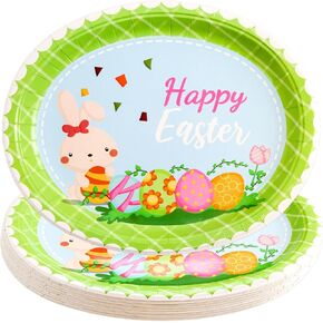 Worldbazaar Easter Paper Paper Plate Children Adults 24 Count 10 × 12 لوحات أرنب كبيرة قابلة للتخلص من عشاء الطبقات الفصح لحفلات الحفلات الربيع