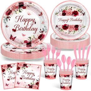 Avezano 168 PCS Burgundy Birthday Party Decorations Rose Gold Floral Floral Tablemon Set Ploral Ploral Supplies for Women Girls ،