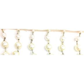 White Pearl Silver Bugle Beaded Pearl Fringe Trim 1-1/2 inch Long 2-Yards- Beaded White Fringe