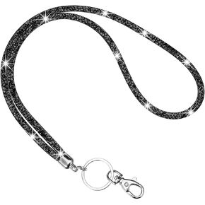 Bling Lanyard ، 19.7 '' Office Crystal Neck Strap Lanyard with Metal Clasp & Keyring ، و Rhinestons Lanyard Keychain Neck Lanyard for Women ، و ID Card ، و Keys Strap (Black)