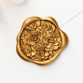 30pcs Handmade Gold Wax Seal Stickers, 3D Sakura Cluster Design, Elegant Self-Adhesive Envelope Seals for Wedding, Birthday, Party, and Event Invitations
