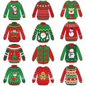 48Pcs Christmas Ugly Sweater Cutouts Classroom Bulletin Board Decorations Christmas Cutouts Ugly Sweater Paper Cut-Outs for Winter Xmas Party Home Office School Classroom Wall Decor