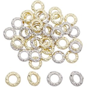 40 Pcs Hammered Round Connector Rings, 2 Colors 10mm Alloy Plating Hollow Ring Links Circle Charm Frame Metal Open Bezels for DIY Bracelet Necklace Earrings Jewelry Making