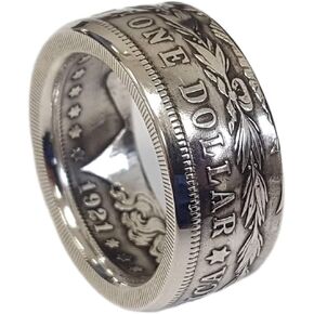 Metmejiao Coin Ring Morgan Silver Coin Design Ring, Men's Coin Ring, American Coin Rings Punk Vintage Personality Coin Ring Size12