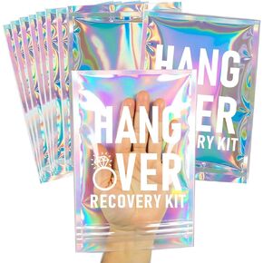 Budicool 10pcs Hangover Recovery Kit Bags Kits Self Crate Clits Preprinted Holographic Facs For Bachelorette Party Favors ، Favors Bridal Party ، Help Wedding Help ، Birthday Hangover Kits (5 "*7")