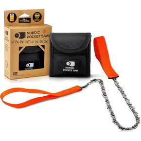 Nordic Pocket Saw - Pocket Chainsaw 25.6" - Made in Sweden - Hand Chainsaw with Organic Leather Handles & Case - Manual Chainsaw with Bi-Directional Teeth - Hand Chain Saw - Chainsaw Manual Chain Saw