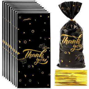 شكرا لك أكياس السيلوفان ، 5 × 11 بوصة ، شكرا لك علاج الحقائب 100 pcs أسود شكرا لك السيلوفان أكياس مع تويست العلاقات