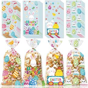 أكياس حلوى Gomanche Easter Cellophane ، 100 قطعة ، حقائب عيد الفصح مع علاقات ذهبية تويست ، ويلو تشيلو جودو كويكس حقائب هدايا لحفل عيد الفصح لوازم اللوازم