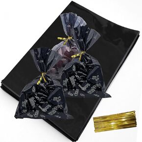 Green Cellophane Treat Bags - 100Pcs Cello Bags Resealable 6x9 Inch Candy Favor Bags for Parties, Holidays, Snacks Goodie Gifts Party