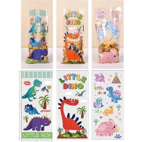 Starandbee 100 Pack Cellophane Bags Plastic Candy Gift Goodie حقائب مع 120 روابط تويست لعيد الميلاد ، عيد الحب ، هدايا كوكي خفيفة التعبئة الحفلات اللوازم (الديناصورات)