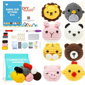 طقم الكروشيه للمبتدئين ، 8 PCS Kit Animal Kit ، مجموعة الكروشيه مع تعليمات خطوة بخطوة والفيديو التعليمي ، مستلزمات DIY الحرفية ، ملحقات الكروشيه والأدوات ، حشو ، KIT CORCHET KIT