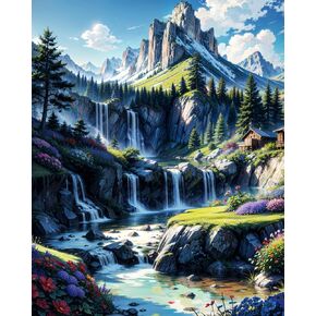 BXXRBX Mountains Paint by Numbers Kit for Adults- Waterfall Adult Paint by Number Kits, Landscape DIY Acrylic Number Painting for Adults for Wall Decor Art 16x20 Inch