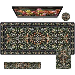 iCasso Desk Mat with Wrist Rest,Large Desk Pad for Keyboard and Mouse,Ergonomic Mouse Pad Sets for Women,Non-Slip Wrist Pad for Keyboard,Floral Computer Mat for Home Office (Black) in Kuwait