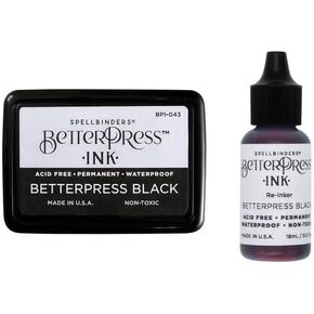 Spellbinders Betterpress Full Size Black Ink Pad + Black Reinker, Bundle of 2 Items