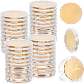 Webeedy 40 PCS Challenge Challenge Coin Blanks Coin Coin Coin Coin Coin فارغة عملة 40 مم/1.57 بوصة علامات مستديرة الخيوط مع مربع حماية أكريليك لحرف DIY ، الذهب ، الذهب