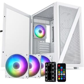 Vetroo M05 Pink ATX PC Gaming Case with Slashes on Front Panel & Tempered Glass Side Panel, Pre-Installed ARGB Fan, 7 Removable PCI Slots, Supports a 240mm Water Cooler and Type-C Ready