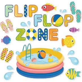 66pcs قواطع الصيف بركة شاطئ هاواي موضوع قواطع النشرة الصيفية لوح الجدار ديكور Flip Flop Fish Paper Cut Out