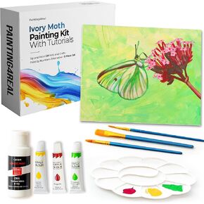 Painting4 REAL DIY مجموعات للبالغين والأطفال مع دروس الفيديو: تعلم كيفية رسم عثة العاج - هدية يوم الأم المثالية - مجموعة من 9 قطعة من الطلاء الأكريلي
