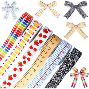 6 Pcs School Ribbons for Crafting 30 Yards Back to School Teacher Grosgrain Ribbons Ruler Ribbon Pencils Apples Book Crayon Craft Teacher Appreciation Craft DIY Supplies(2.5 Inches)