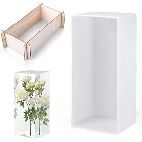 Rectangle Silicone Resin Mold with Wooden Frame Reusable Epoxy Mold for DIY Flower Preservation, Resin Bookends, Home Decor and Craft Projects (6x2x1.9in)