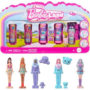 Barbie Mini Barbie Land 5 عبوات POP POP DOLLS ، دمية مصغرة مقاس 1.5 بوصة مع Prisning Delect and Sensory Play (قد تختلف الأنماط)