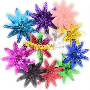 Lot of 11 Mixed Color 3" Sequin Flowers Beading Applique, Crystal Beaded Mix Flower Applique sew on Cloth Patch DIY Garment Accessory Cloth Headband Decor