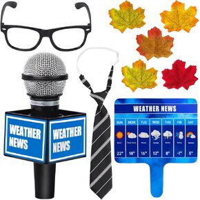 أزياء الأرصاد الجوية لأطفال Yewong Kids مجموعة Weather Man Necktie نظارات Microphone Microphone يترك الرسم البياني لدعوة الطقس لليوم الوظيفي