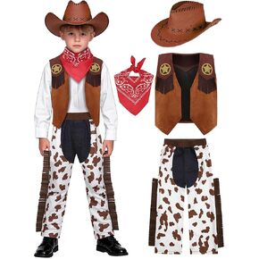Sicypoty Kids Cowboy Costume Boys Girls Brown Western Costume Wound For Halloween Cosplay