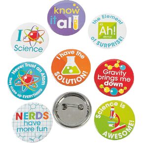 Fun Express Science Party Mini Buttons Set - Fun Science-Themed Party Favors & Classroom Supplies for Kids - Perfect for Science Parties Educational Events and Teacher Rewards - 1.5" Size -48 Pieces