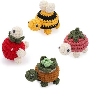 RzySurt Crochet Kit للمبتدئين ، 4 PCS Turtle Crochet Kit مع دروس فيديو خطوة بخطوة للأطفال البالغين المبتدئين
