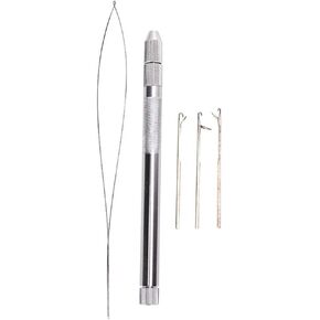 5 Pieces Hair Extension Loop Needle, Aluminum Handle Pulling Loop Pin, Threader Pulling Hook Tool and Bead Device Tool, for Hair or Extensions