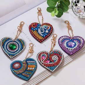HXYQMMMY 5PCS Diamond Painting keychain -مجموعات فنية Diamond للطلاء البالغين مع الماس من قبل أرقام الحب القلائم القلادة الماس CRAT CRAT