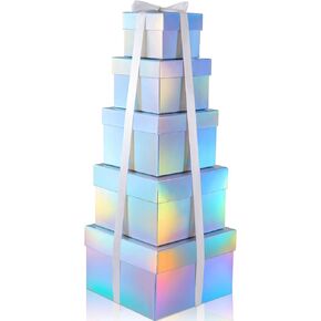 Fulmoon 5 PCS Holographic Sliver Square Nesting Hife Boxs with Lids Set 5 Missortives Sister
