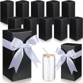 Fulmoon 12 Sets Sublimation Glass Gift Boxes with Ribbon,wedding Glass Cup Wrapping,shipping Blanks Gift Box for 12 16 18oz Mother's Day Thank You Party Drinking Glasses Cup(White)