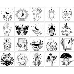 Style Style Stency للطلاء - 20 PCS Magic Protion Fairy Ball Ball Stars Moon Book Blows Flowers Mushrooms Butterfly DIY Template Paint Paint for Painting on Wood Wall Decor