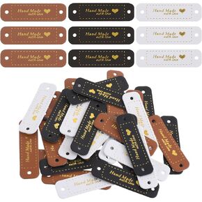 30PCS PU Leather Tags ، علامات مصنوعة يدويًا للجلد الكروشيه المصنوع يدويًا لملحقات الكروشيه ، طي العلامات DIY Craft Supplies الإكسسوارات المتماسكة مع فوازات الثقوب