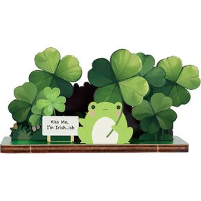 Mamagiftree St. Patrick's Decorations - الهدايا الإيرلندية مع شامروك وحلي خضراء | Spring Cottagecore Mini Frog Desk Companion | ديكور المكاتب المنزلية المصغرة اللطيفة للاحتفال بالاحتفال