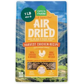 Open Farm, Air Dried Dog Food Infused with Bone Broth, Grain & Legume Free, Complete Meal or Food Topper, Harvest Chicken Recipe, 1lb Bag