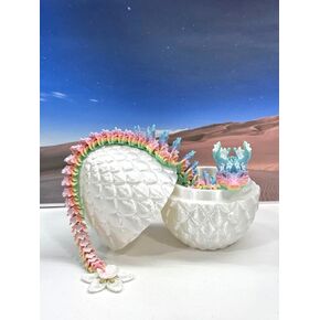 3D Printed Dragon with Dragon Egg, 12" Rainbow Cherry Blossom, Fidget ADHD Autism Toy, Executive Desk Toy D060-WE