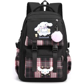 Roffatide Anime Cinnamoroll Print Business Casual Laptop Shoulders Backpack Hiking Travel Rucksack Daypacks 17 Inch Black (With Cute Pendant)