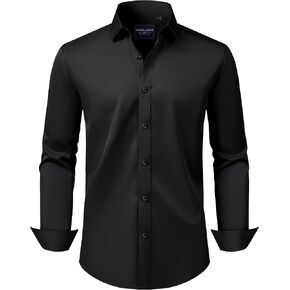 Alimens & Gentle Men's Dress Shirts Long Sleeve Stretch Wrinkle-Free Solid Business Formal Casual Button Down Shirt in Kuwait