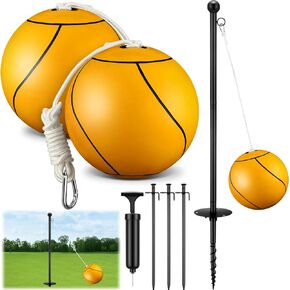 10 ft Tetherball Set with 2 Balls, Portable Replacement Tetherball Ball and Rope and Pole Tether Ball Equipment Adjustable Tether Ball Pole Game for Adult Dog Outdoor Backyard Beach