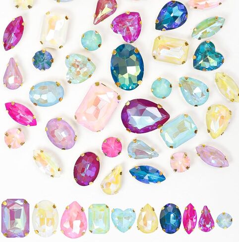 60PCS Sew on Rhinestone Mixed Shapes Glass Rhinestones for Crafts Sew on Crystal Gems Flatback with Gold Claw for DIY Jewelry Making Costumes, Clothes, Garment, Shoes Mocha Emerald in Saudi Arabia