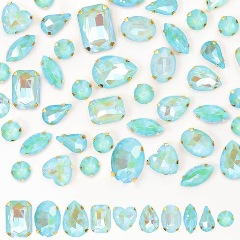 60PCS Sew on Rhinestone Mixed Shapes Glass Rhinestones for Crafts Sew on Crystal Gems Flatback with Gold Claw for DIY Jewelry Making Costumes, Clothes, Garment, Shoes Mocha Emerald in Saudi Arabia