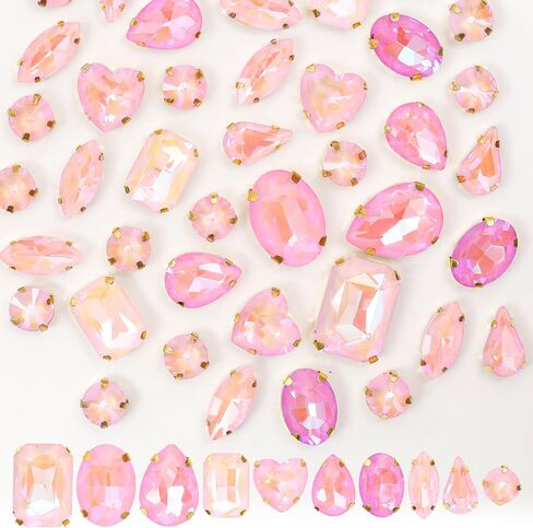 60PCS Sew on Rhinestone Mixed Shapes Glass Rhinestones for Crafts Sew on Crystal Gems Flatback with Gold Claw for DIY Jewelry Making Costumes, Clothes, Garment, Shoes Mocha Emerald in Saudi Arabia