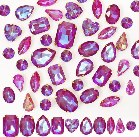 60PCS Sew on Rhinestone Mixed Shapes Glass Rhinestones for Crafts Sew on Crystal Gems Flatback with Gold Claw for DIY Jewelry Making Costumes, Clothes, Garment, Shoes Mocha Emerald in Saudi Arabia